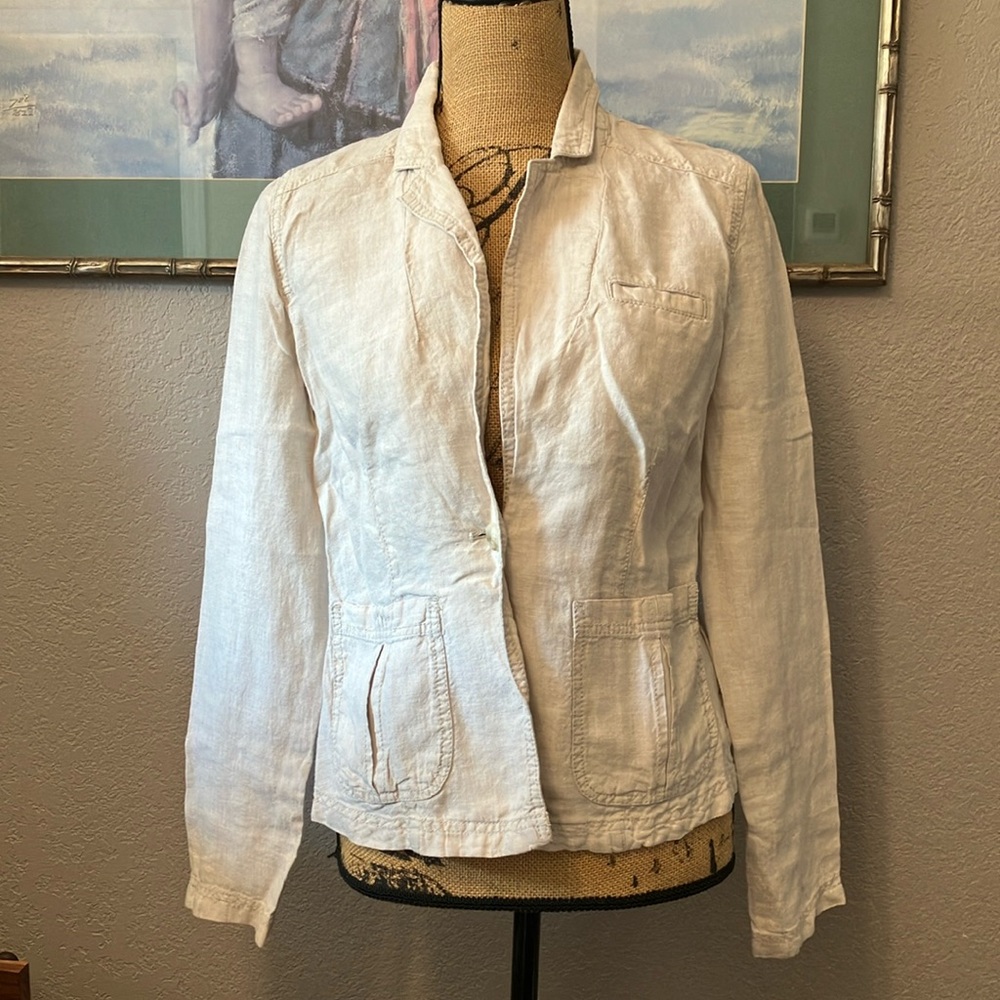 Caslon 100% linen cream lightweight blazer vacation jacket Spring Summer size S